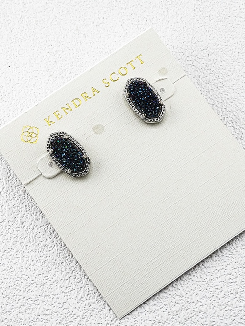 Kendra Scott Black Iridescent Drusy Stud Earrings with Silver Frame